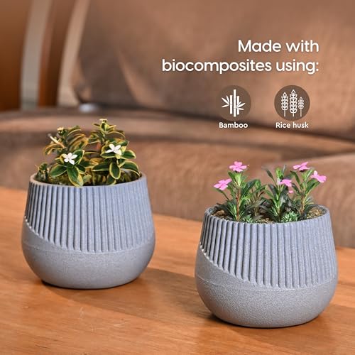 Image of Eha Earth Friendly Oreo 4 inch Small pots for Indoor Plants | Set of 3 | Plant Pot Made with Bamboo Fibers | Table Top Planters for Home Decor and Office, Flower Pot for Living Room | Azure