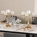 Gold Candelabra 5-Arms Candle Holders Gold Candlestick Holder with 15 Crystal Pendants Candle Stick Stands for Wedding Centerpiece Antique Candle Stand for Candlelight Dinner Table 2 Pack - Image 5