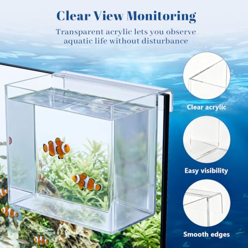 Image of 2 Pack Fish Acclimation Box Set, Large Clear Acrylic Hanging Tanks with Fish Net Drip Tube Hanging Aquarium Acclimation Box for Saltwater Coral Shrimp Freshwater Fishes (7.3x3.3x6.5inch)