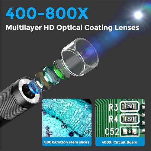 Cyfrowa kamera mikroskopowa z powiększeniem 400-800x, 6 diod LED, regulowany ekran, podgląd na żywo, nagrywanie obrazu i wideo