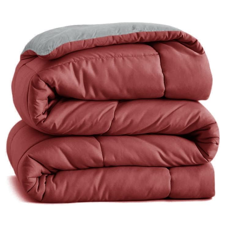 Image of Dream Living Microfibre All Season /AC /Summer Solid Reversible Single Bed Comforter Blanket (Grey-Maroon-Single, Single-152X220)