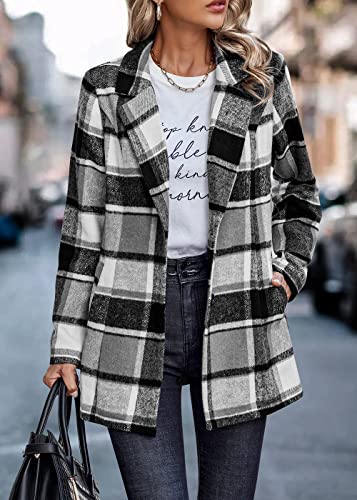 PRETTYGARDEN Women Plaid Shacket Jacket Trendy Fall Casual Button Wool Blend Tartan Trench Coat Winter Clothing with Pockets