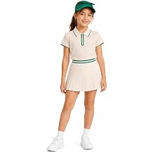 BTween Active Girls Polo Shirt & Tennis Skort Set Short Sleeve Quarter Zip Polo Top with Pleated Skort