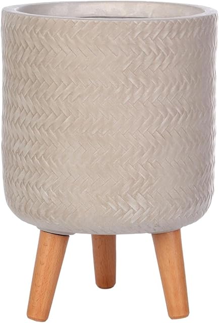IDEALIST Plant Pots Indoor with Legs Flower Pot Plaited Beige D24 H35 cm, 8.7L