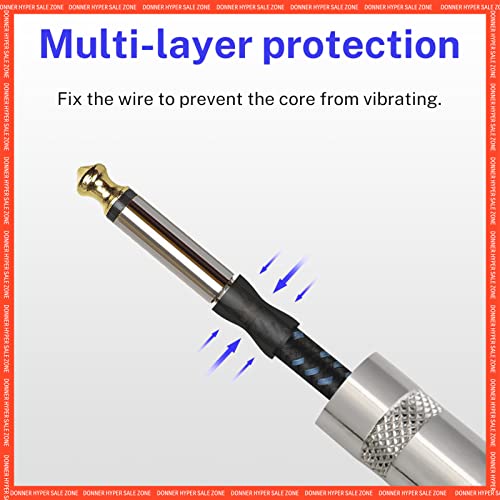 Image of Donner Guitar Cable 10 ft, Premium Electric Instrument Bass Cable AMP Cord 1 /4 Right Angle to Straight Black Blue