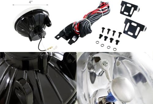 Pair Universal 4" Round Chrome Housing Clear Lens Fog Lights Driving Lamps Assembly Kit, Bulbs and Switch