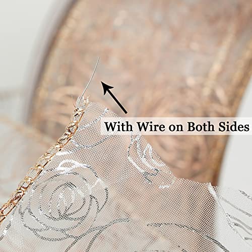Meedee Rose Gold Ribbon Wired Rose Ribbon Wedding Wired Ribbon 2.5 Inch Shimmer Organza Ribbon With Wire Pink Sheer Ribbon For Wedding Gifts Wrapping Wreath Garland Staircase Porch Decor (25 Yards) #TOP7