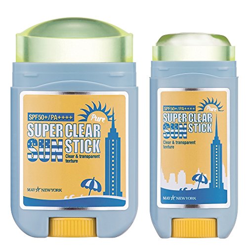 May NewYork Sunscreen Stick x2PACK Super Clear Pure Sunstick SPF50+ PA++++ - Convenient Stick Type Defense Against UV Rays and Sunburn - Water and Sweat Proof/Easy Glide on Skin (0.60oz+0.77oz) …
