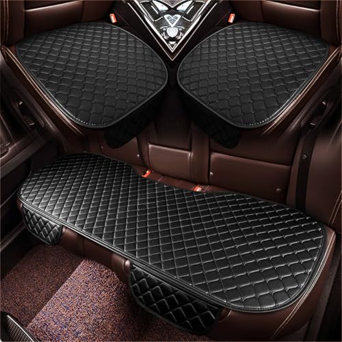 Image of STHIRA 3Pcs Black PU Leather Car Seat Covers with Anti-Slip Silicone Dot & Storage Pouch