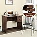 Small Computer Desk for Small Spaces: Brown Computer Desk with Drawer Writing Study Table with 2 Side Drawers Classic Home Office Laptop Desk Brown Wood Notebook Table (35.4x17.7x29.1 Inches)