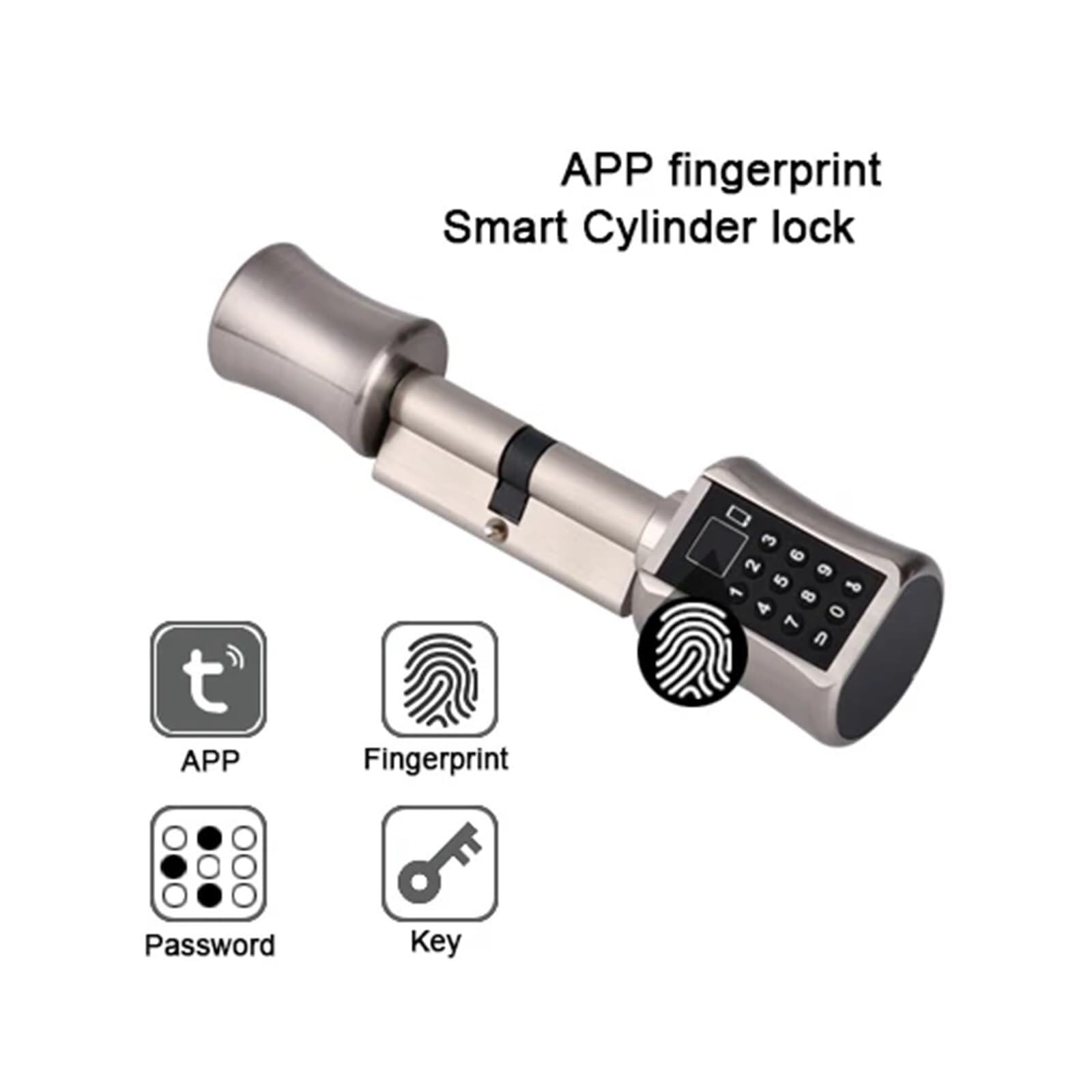 Cilindro De Cerradura Inteligente Con Contraseña App | Código, Eléctrico(Black-Fingerprint)
