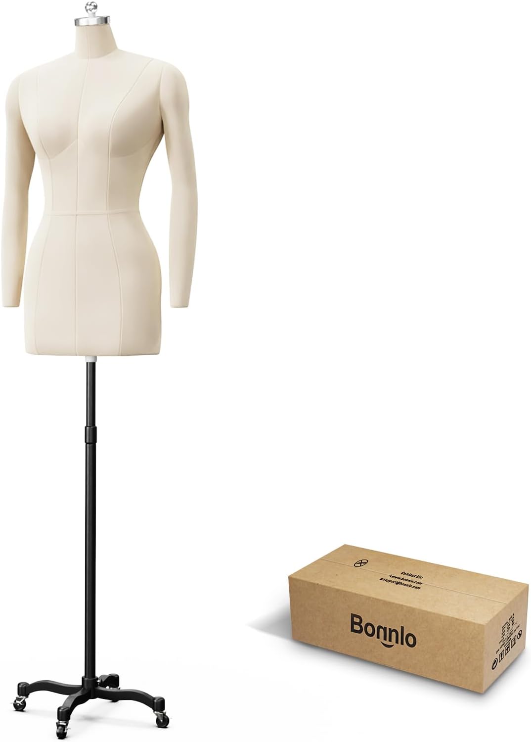 Bonnlo Female Sewing Mannequin, Size 14 Dress Form for Display and Tailor Design, Height Adjustable Torso with Stable Metal Base (Without arms, 14)