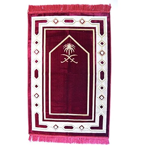 Interway Trading Velvet Prayer Rug Mat - Red Turkish Ramadan Eid Sajadah, Namaz Janamaz Carpet Cover