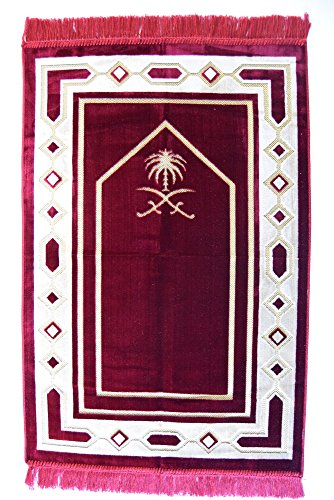 Interway Trading Velvet Prayer Rug Mat - Red Turkish Ramadan Eid Sajadah, Namaz Janamaz Carpet