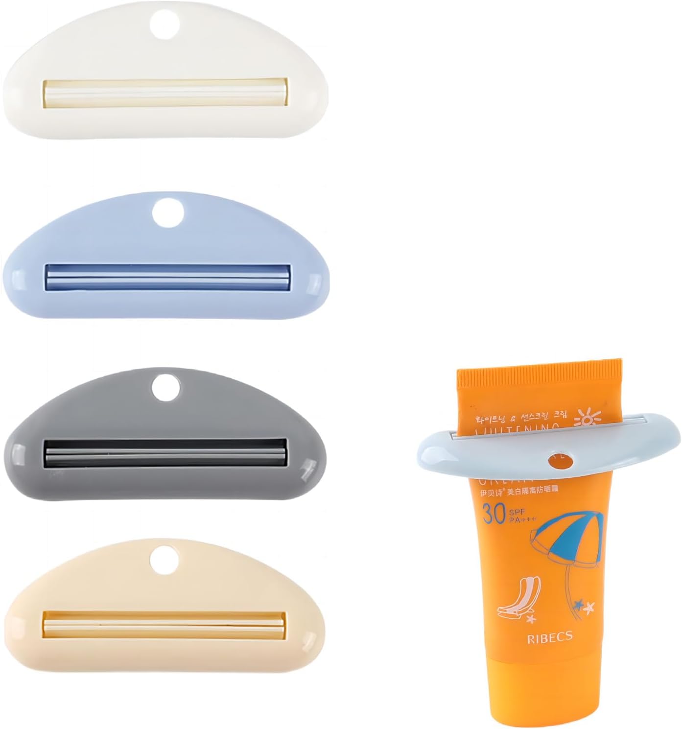 4 Pieces Toothpaste Squeezer Dispenser Clip Tube Toothpaste Squeezer Plastic Toothpaste Clips Toothpaste Cap Dispenser for Toothpaste Hand Cream Cosmetics (4 Color)