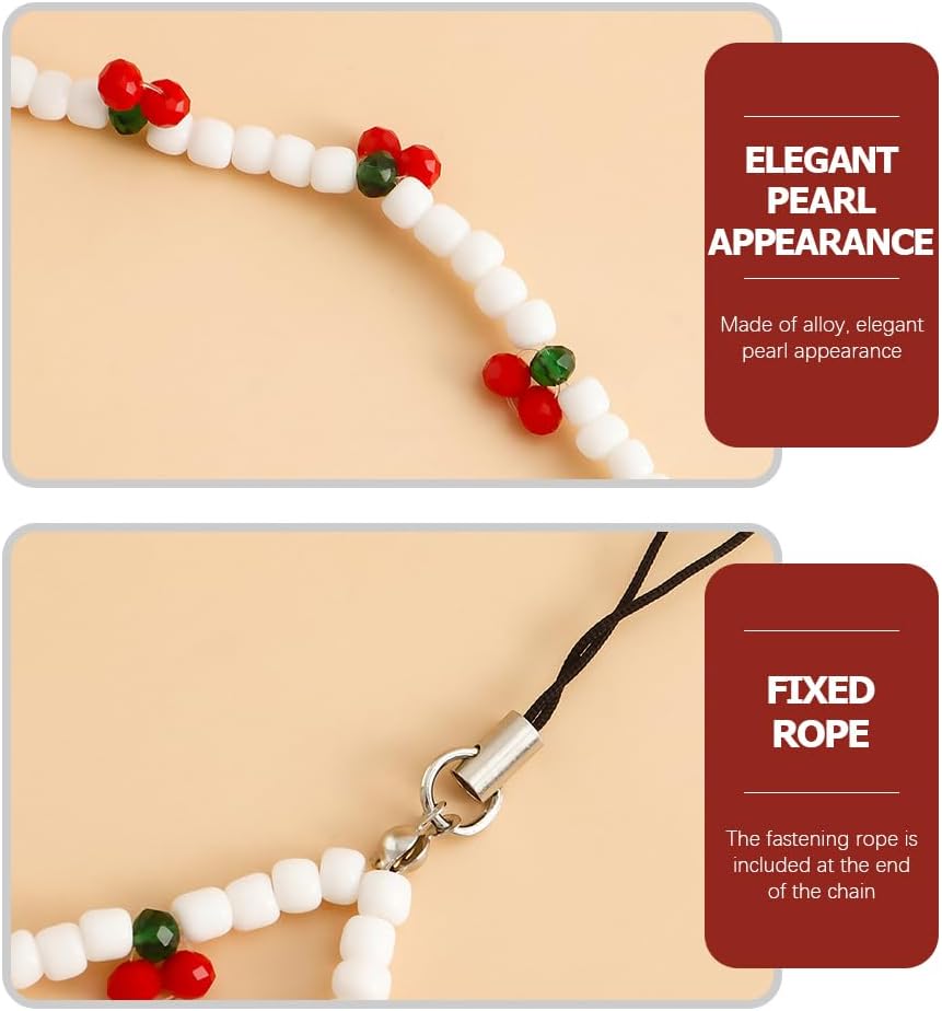 BESTonZON 4Pcs Cute Cherry Beads Phone Lanyard, White Alloy Wrist Strap for Mobile Phones, Cameras, Bags, Wallets, Keychains - Decorative and Creative Accessories for Girls and Women image 3
