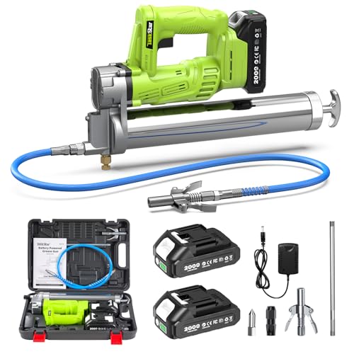 TaskStar Electric Grease Gun with Quick-Release Coupler, Battery Powered Grease Gun Kit with 2 Batteries & Charger, 4.6 oz/min High Flow, 10000 PSI for Tractor, Truck, Trailer & Equipment Maintenance