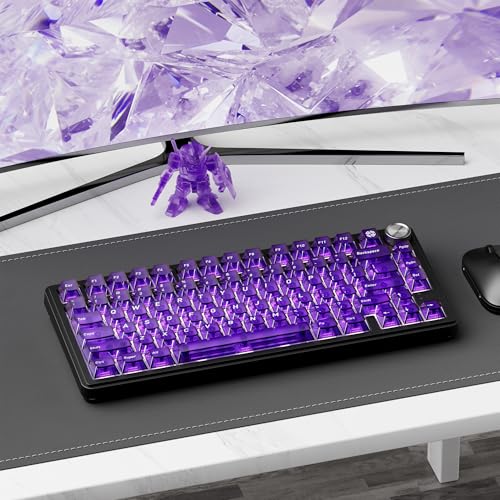 Image of HITIME XVX Purple Clear Keycaps,Transparent Keycaps 60 75 100 Percent,Ceramic Keycap Style, Shine Through Keycap, Cherry Profile Keyboard Key Cap Set for Mx Switches Mechanical Keyboard, 119 Keys