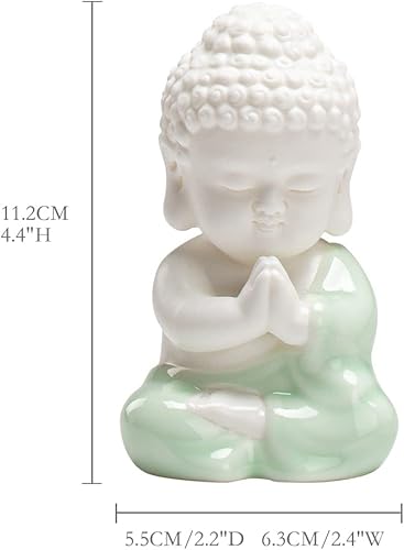 Vista 13 de MINMEER Estatua de Buda para decoración del hogar, estatua de Buda de meditación de yoga, pequeña, estatua de Buda de bebé blanca de porcelana