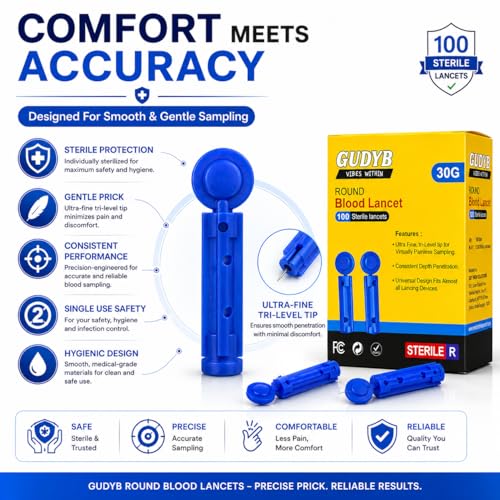 Image of Lancets for Blood Testing - 100-Count, Sterile, Disposable for Glucose Diabetes Testing, 30 Gauge Twist Top Blue