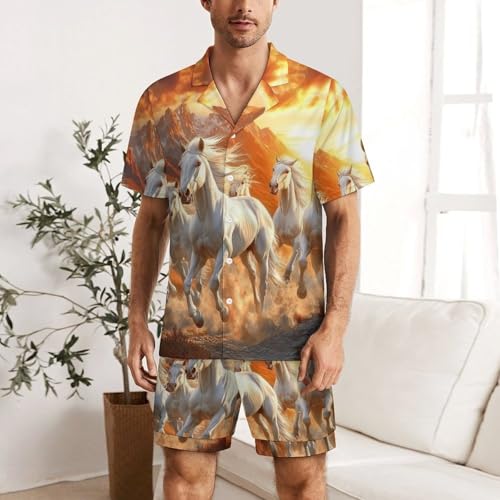 Seven Lucky Running Wild Horses Mens Pajamas Set Short Sleeve Sleepwear Summer Pjs Sets 2 Piece Loungewear Nightwear2