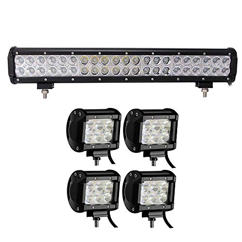Northpole Light 20 Inch 126W Spot Flood Combo LED Light Bar with 4PCS 18W Cree Flood LED Work Lights for Off Road, Truck, Car, ATV, SUV