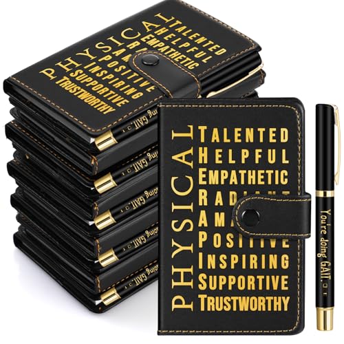 Engrowtic 10 Sets Physical Therapy Gifts, Physical Therapist Gift Inspirational Leather Notebook with You're Doing Gait Pen Therapist Notebook for Therapists Medical Institution(Black)
