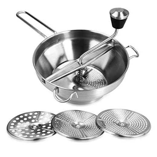 Navaris Matkvarn – 19 cm rostfritt stål roterande matkvarn sikt-rivjärn med 3 slipskivor – grönsakssil såsmaskin att mala och purémat