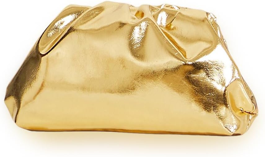 Pleated Evening Vegan Leather Clutch Handbag Purse Metallic PU Cloud Shoulder Bag for Women Evening Purse Handbag