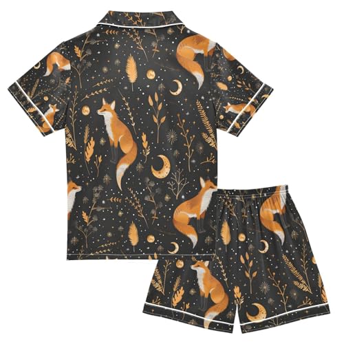 senya Fox and Astrology Moon 1 Satin Summer Pajama Sets Silk Short Sleeve Button Down Sleepwear2
