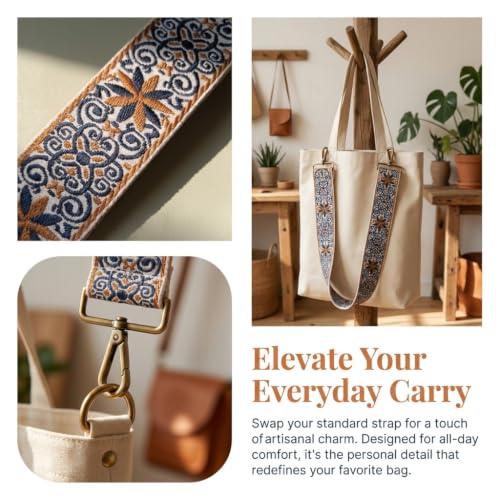 Image of Flower Purse Strap Replacement Embroidery Crossbody Shoulder Strap for Handbag Canvas Purse Extender Accessories