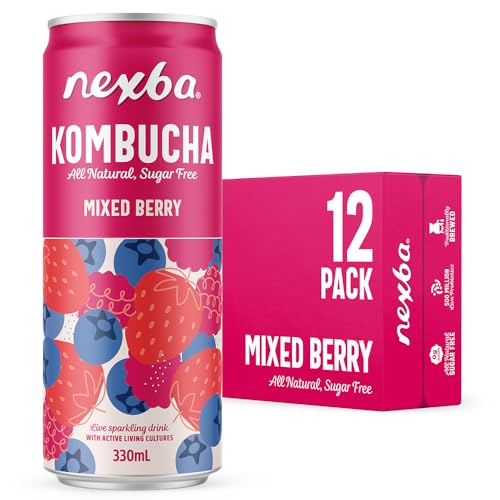 NEXBA - Gemischte Beeren-Kombucha-Dosen, schlanke Dosen, 12 x 330 ml