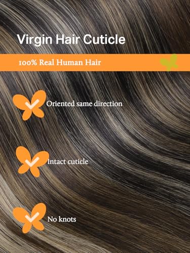 Image of DOORES Genius Sew in Weft Real Hair Extensions, 20 Inch Balayage Walnut Brown to Ash Brown and Bleach Blonde 60g, Straight Sew in Hair Extensions
