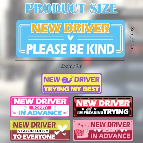 Image of 6Pcs Magnetic Car Stickers for Beginners, Removable Lovely Student Driver Sticker Magnet Supplies for Car, Keep Your Distance Safety Sign Suitable for Novice Drivers & Students