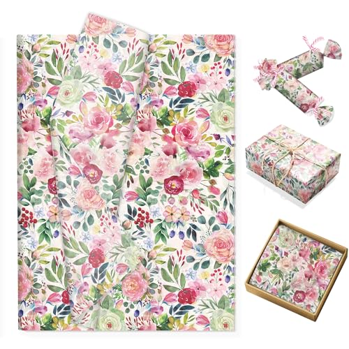 水彩花卉薄葉紙 100枚、花柄ギフトキャンディ包装紙、手作りのアート誕生日・結婚式の引き出物用包装紙、サイズ：13.8 x 19.7 インチ