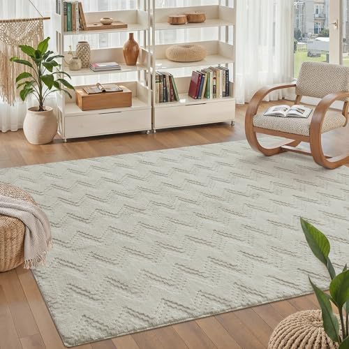 Beige Teppich Wohnzimmer 120x180cm Boho Schlafzimmer Waschbarer Teppiche 3D Effekt Kinderzimmer Balkon Bettvorleger Gegend Esszimmer Flauschig Kurzflor Groß Carpet 3d Beige 120 x 180 cm (Rec