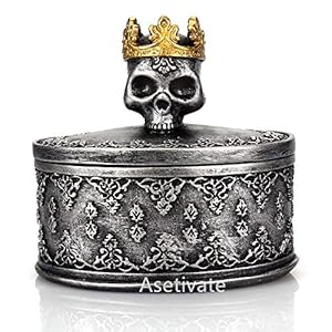Aestivate Skeleton Head Black Skull Jewelry Box Holder Organizer with Crown Halloween Skeleton Decorations Home Skull Decor