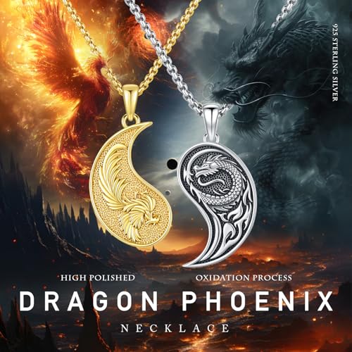 Collier Yin Yang REDSUN en argent 925, pendentif dragon phénix ciselé