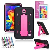 EpicGadget(TM) Black and Pink Durable Heavy Duty Rugged Impact Hybrid Case with Build In Kickstand Protective Case For Samsung Tablet Galaxy Tab 4 7.0 inch With Galaxy Tab 4 SM-T230 Clear Screen Protector And Universal Long Touch Stylus Pen (US Seller!!) (I Stand Black Pink)