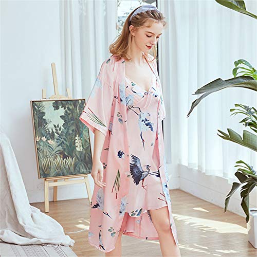 Womens Floral Satin Kimono Robes Bride Bridesmaids Nightdress Satin Wedding Kimono Bridal Lingerie for Ladies