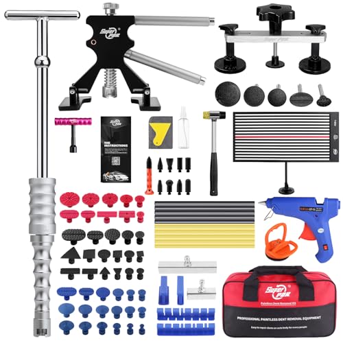 Super PDR Dent Remover Tool for Car, Paintless Dent Removal Kit with Adjustable Width Bridge Puller, Dent Lifte, T-Bar, PDR Light, Slide Hammer for Car Dent Remover,Small & Large Hail Dent