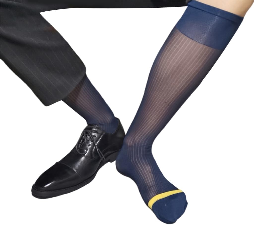 Mens Nylon Sheer Fine Dress Socks Business Socks High Elastic See Through Elegant Formal Dress Tube
