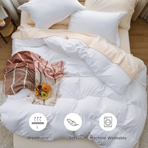 image for Bedsure Bright White Oversized King Duvet Cover - 3 Pieces Prewashed C