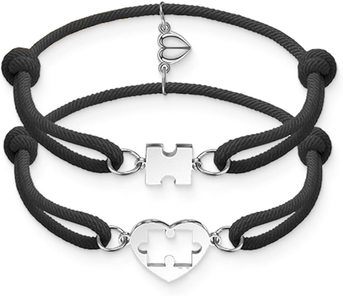Bracciali Coordinati Per Coppie Con Ciondolo Cuore - Regolabili, Regalo Anniversario/Fidanzati