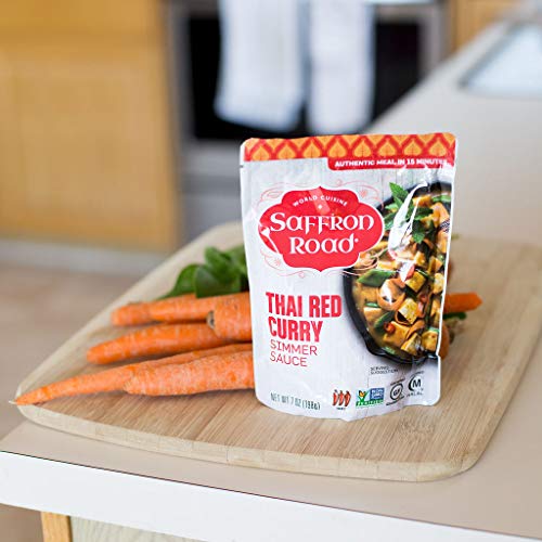 Saffron Road Thai Red Curry Simmer Sauce - Non-Gmo, Gluten Free, Halal, Vegan, Kosher 7 Oz Packs (4 Pack) #TOP2