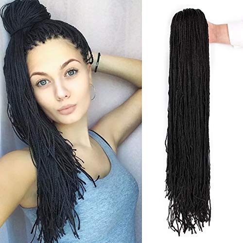 10Packs 28 Inch Small Box Braids Crochet Hair ZiZi Braids Long Synthetic Hand Crochet Braids 28 Strands/Pack Crochet Box Braid Hair Extensions for Women Black Color (1#)