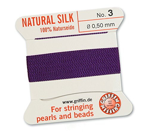 Griffin Since 1866 Germany Purple Griffin 100% Natural Silk Beading Cord String Thread - Amethyst - 2 Metres With One Needle - Size 0.50Mm