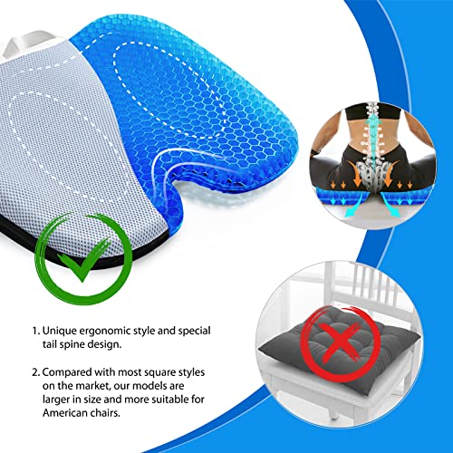 Full Gel Coccyx Seat Cushion Egg Gel Cushions Office Chair Cushion Car Seat Cushion For Back Sciatica Hip Tailbone Pain - Butt Pillow Chair Pad For Wheelchair Desk Pain Relief Long Trips Blue #TOP1
