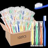 Ziliny 100 Pcs Prepasted Disposable Toothbrushes Bulk Individually Wrapped Pre Pasted Soft Bristle Set Travel Colorful Toothbrushes for Homeless Gift Hotel Camping Travel
