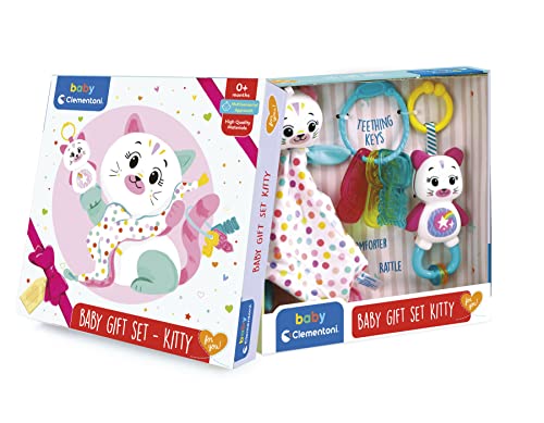 Clementoni - Coffret de Naissance Chaton - Baby Gift Set Kitty - Jouets Educatifs - Développement Multisensoriel - Doudou, Hochet, Clés en Plastique - pour Enfants Dès 0 Mois
